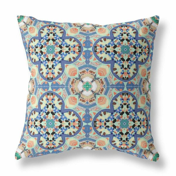 Homeroots 16 in. Cloverleaf Indoor & Outdoor Throw Pillow Blue Purple & Peach 411799